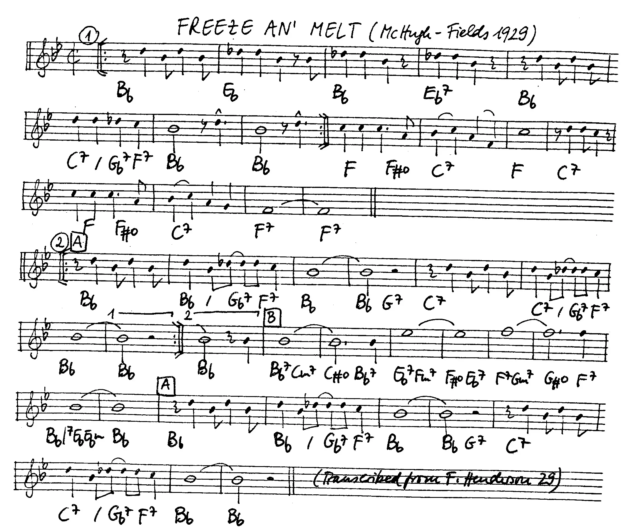 freeze an' melt free jazz leadsheet - Courtesy of the Jungle Jazz Band
